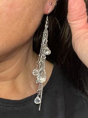 Silver Tone Crystal Bead Chandelier Shoulder Sweeper Earrings 5"